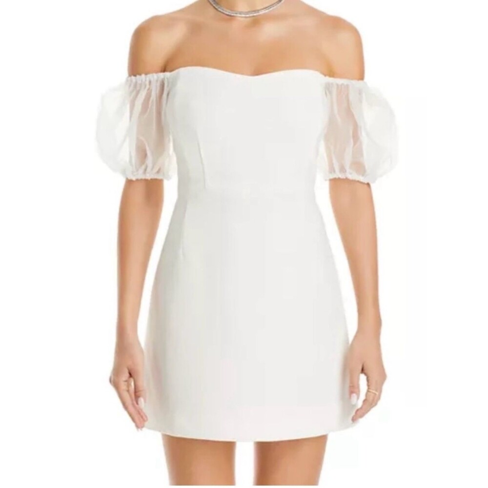 French Connection Whisper Puff Organza Sleeve Mini Dress White NWT Size 4
